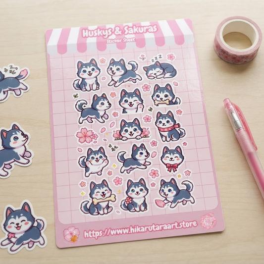 Husky & Sakuras Holographic Sticker Sheet