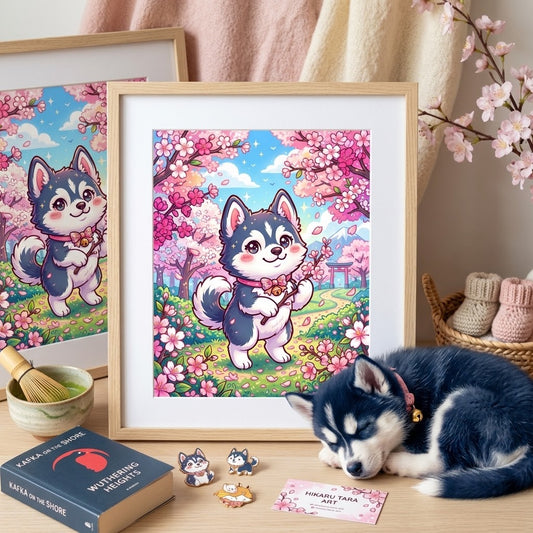 Sakura Husky Art Print