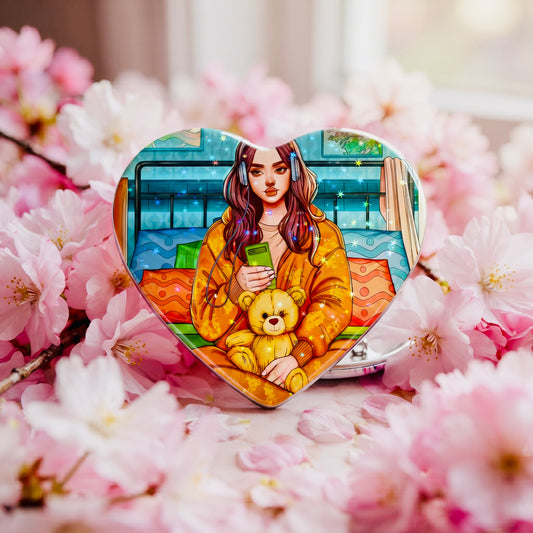 Musical Girl Kawaii Star Holographic Heart Button Pin | Cute Aesthetic Bag Accessory