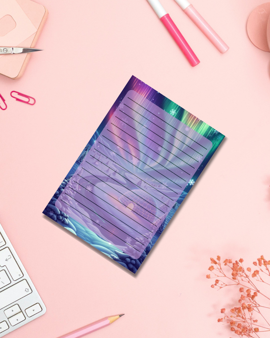 Northern Lights Igloo Notepad Aesthetic Cute Stationery Gift