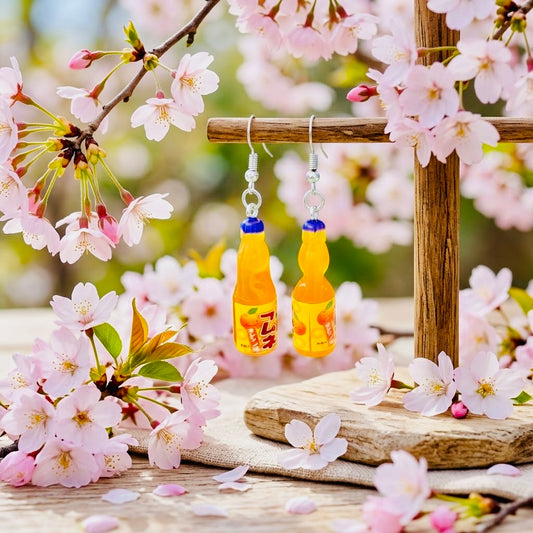 Orange Soda Adorable Kawaii Acrylic & Resin Dangle Earrings | Cute Japanese Aesthetic Gift