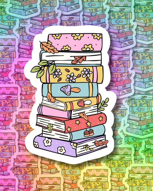 Pastel Stack of Books Vinyl Sticker