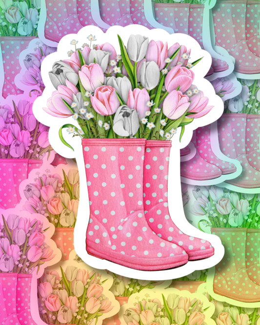 Pink Flower Boots Vinyl Sticker