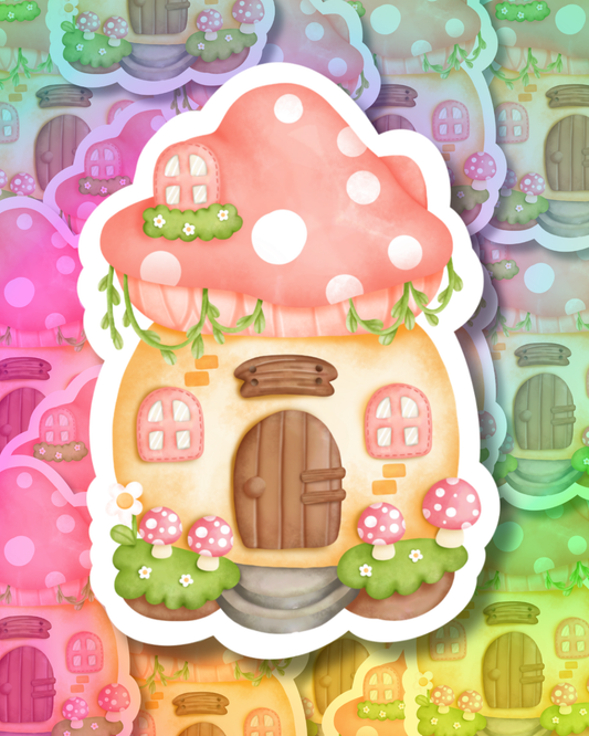 Pink Fungi House Vinyl Sticker