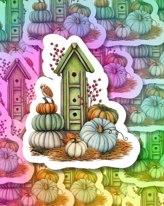 Pumpkin Birdhouse Vinyl Sticker