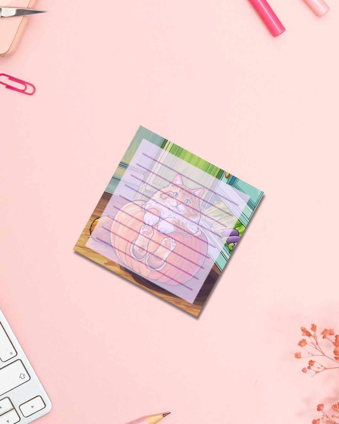 Pumpkin Cat Notepad Aesthetic Cute Stationery Gift