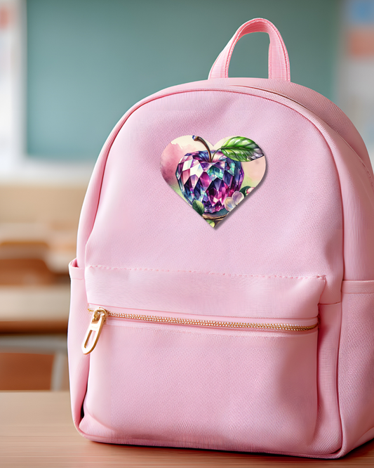 Purple Crystal Apple Heart Button Pin