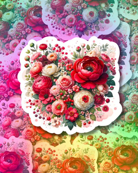 Red Flowers Love Vinyl Sticker