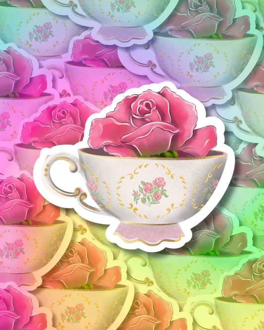 Rose Cup Vinyl Sticker