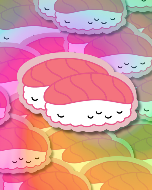 Sleepy Salmon Sushi Vinyl Sticker