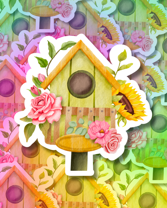 Spring Bird House Vinyl Sticker