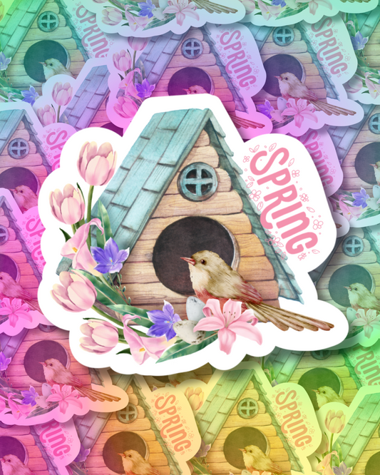 Spring Blue-Bird House Vinyl Sticker