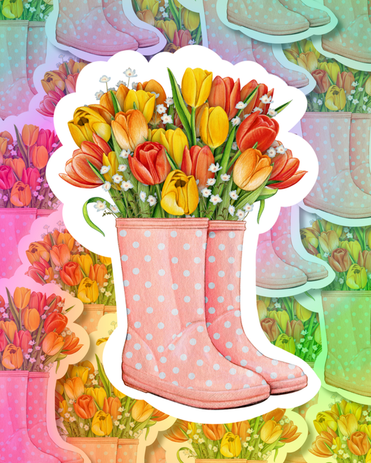 Spring Flower Boots Vinyl Sticker
