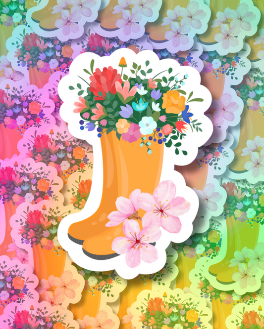 Spring Sakura Boots Vinyl Sticker