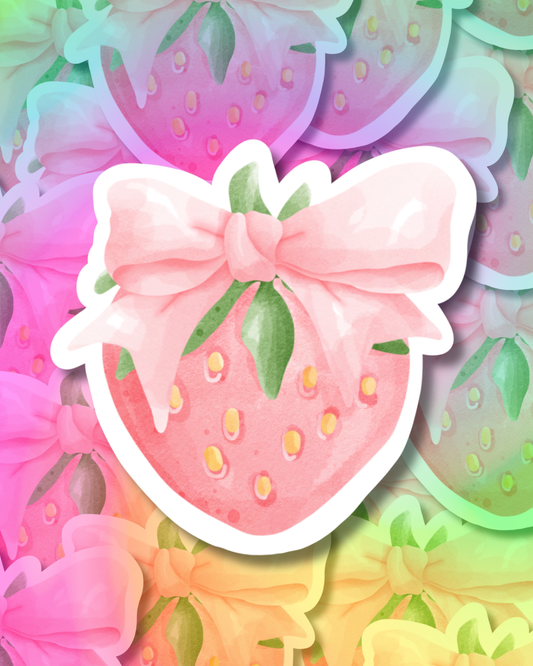 Strawberry Bow Vinyl Sticker