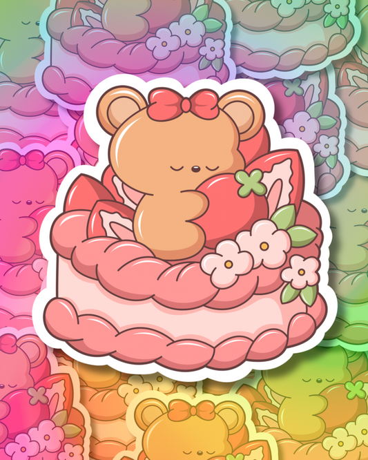 Strawberry Cake Bear Vinyl Sticker