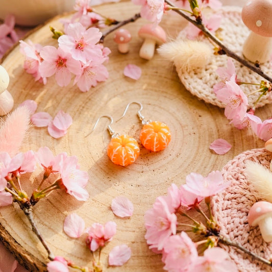 Tangerine Blossoms Adorable Kawaii Acrylic & Resin Dangle Earrings | Cute Japanese Aesthetic Gift
