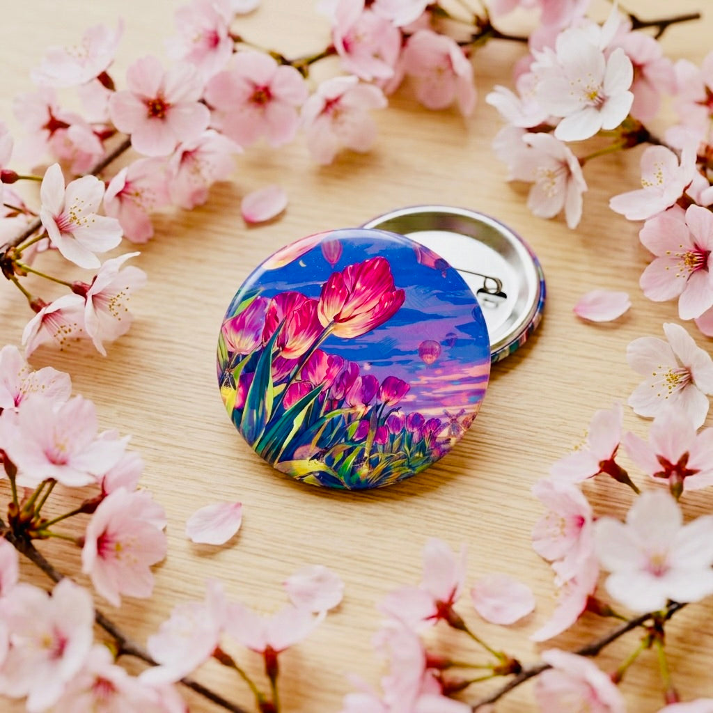 Tulip Sunrise Kawaii Button Pin | Cute 1" Mini Badge | Aesthetic Backpack Pin