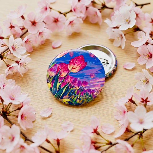 Tulip Sunrise Kawaii Button Pin | Cute 1" Mini Badge | Aesthetic Backpack Pin