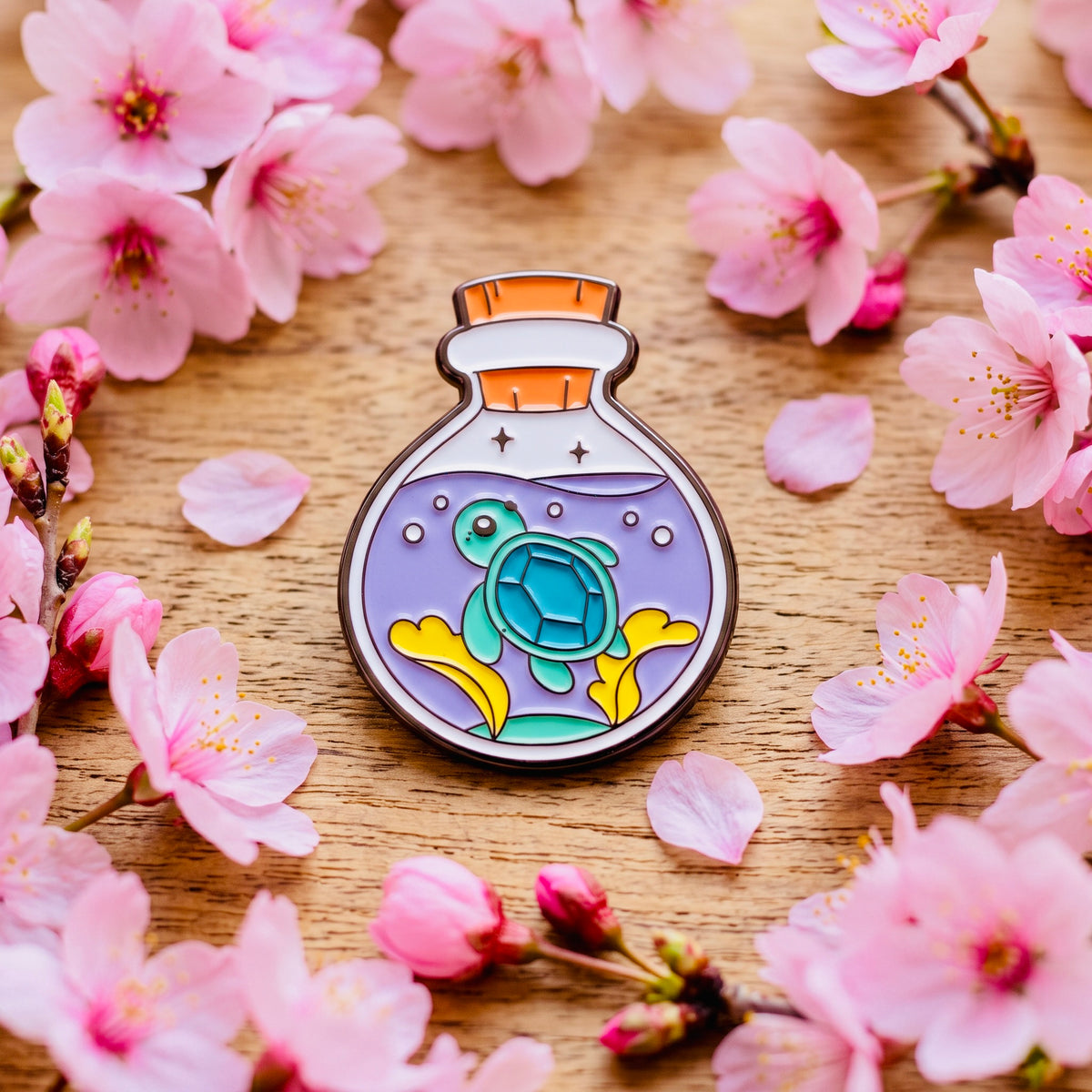 Turtle in a Jar Kawaii Cute Enamel Pin | Aesthetic Pastel Backpack & Jacket Lapel Pin