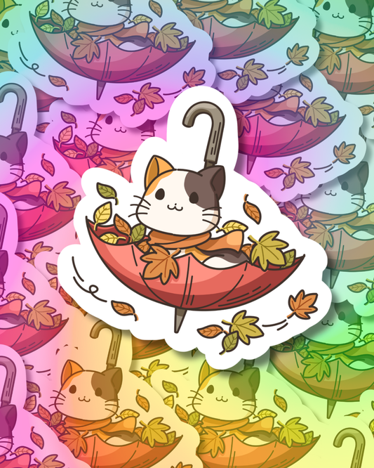 Umbrella Cat Vinyl Sticker