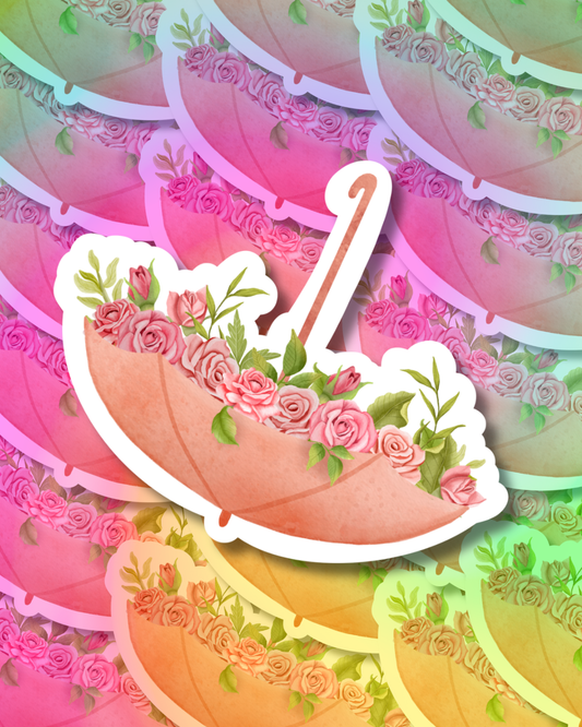 Umbrella Flowers Vinyl Sticker