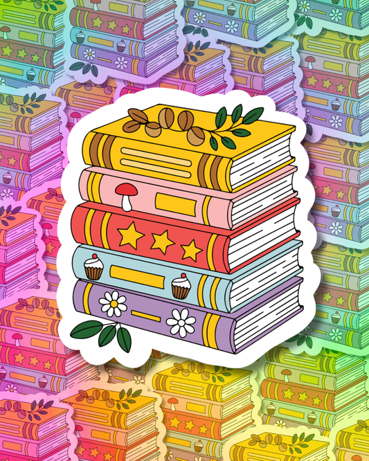 Warm Book Stack Vinyl Sticker