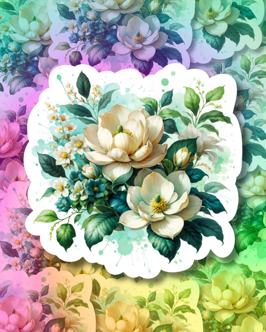 White Flowers Bliss Vinyl Sticker