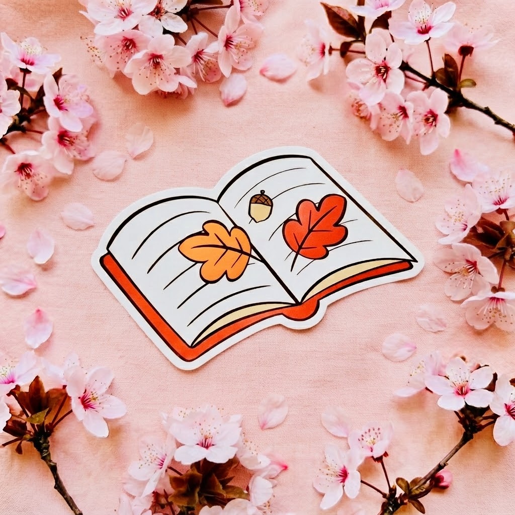 Maple Leaf Books Kawaii Glossy Vinyl Sticker | Waterproof 2.5" Cute Aesthetic Decal for Water Bottles, Laptops, & Journals