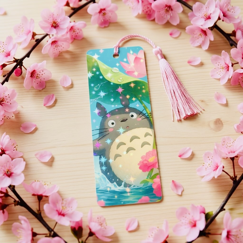 Totoro Spring Kawaii Anime & Pastel Art Bookmark (2” x 6”) – Glossy & Star Holographic Finishes | Cute Gift for Readers & Book Lovers
